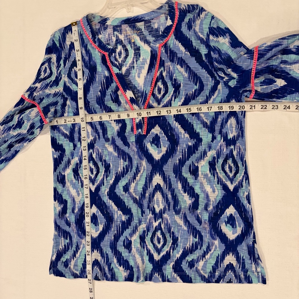 Lilly Pulitzer Blue Kalissa 100% Cotton Tunic Size M Hot Pink Trim Abstract - Picture 9 of 9